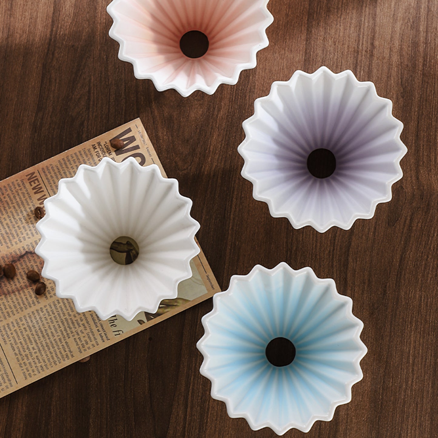 Bincoo GYKF1990 Ceramic Coffee Dripper,Pour Over Coffee Dripper with Wood Stand, Flower-shape for 1-2 Cups Slow Brewing Maker for Home Cafe (Pink)