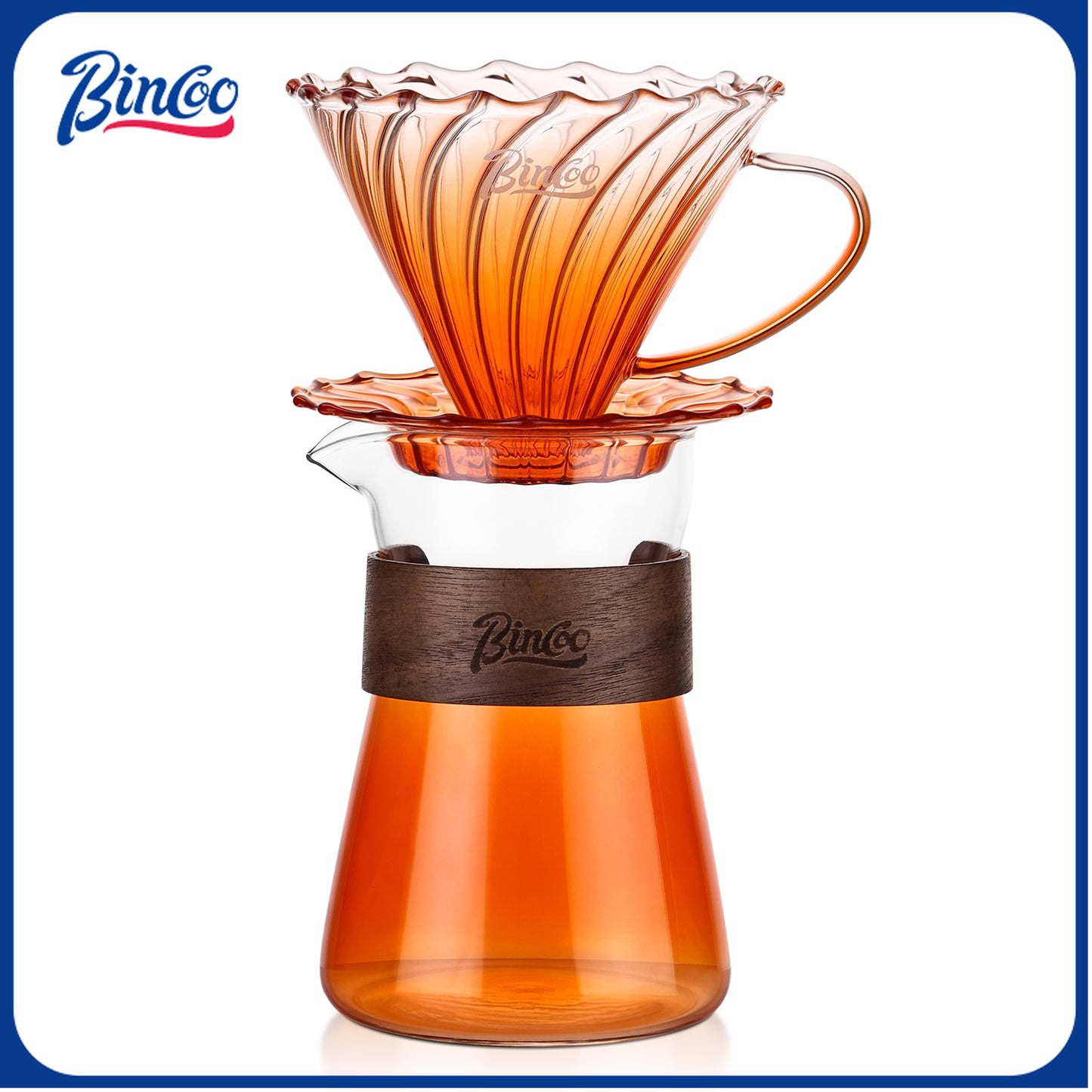 Bincoo Pour Over Coffee Maker Set Reusable Coffee Filter Dripper Glass Coffee Hand Brewing Coffee Sharing Pot Funnel Filter Cups