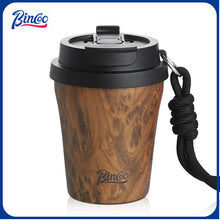 BINCOO Wood-grain Inner-coated Ceramic Coffee Cup Stainless Steel Thermos Cup Portable for Outdoor Car Use 280ML/500ML