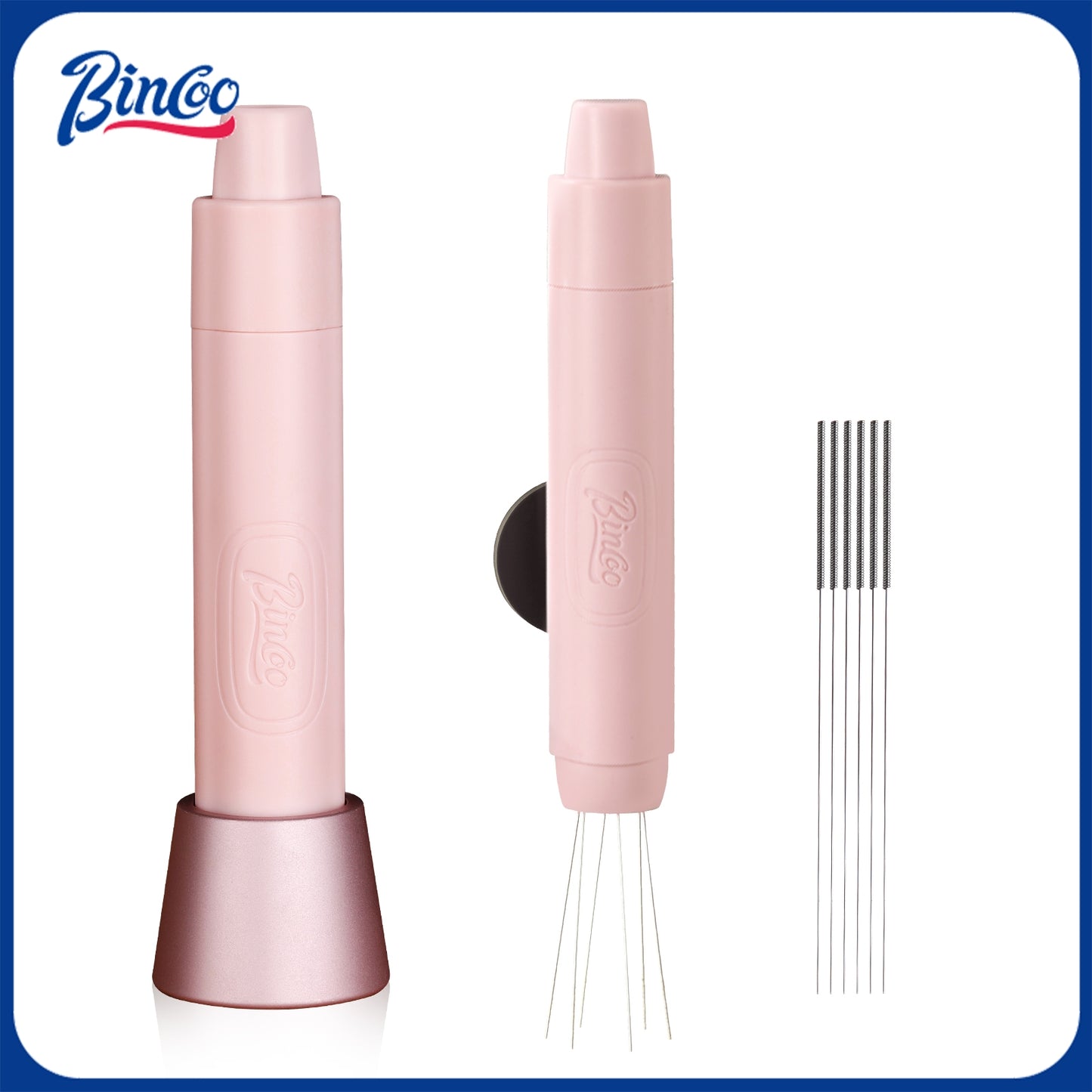 Bincoo GYKF1845 Retractable WDT Tool Espresso Distribution Tool with Magnetic Store, Pink WDT Tool Espresso For Barista, 6 Stainless Steel Needles with 6 Extra,Coffee & Espresso Machine Parts & Accessories.