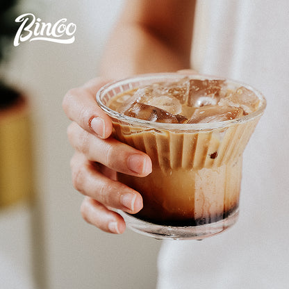 BINCOO GYKF0749 Glass Coffee Cup Latte Flower Cup for Household and Office 210ML