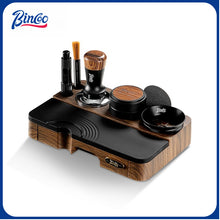 BINCOO Wood Grain Espresso Tamper Station Set Coffee Knock Box Distributor & Tamper Storage Base Kit 51MM / 58MM
