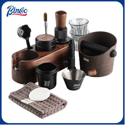 Bincoo All-in-one Espresso Coffee Tamping Station Set, Wooden Coffee Organizer with Tamper, Distributor, Knock Box, Milk Pitcher & Complete Barista Tools for Home Espresso Brewing