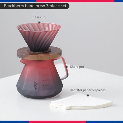 Bincoo Pour Over Coffee Maker Hand Brewing Coffee Pot Set Blackberry Filter Cup Sharing Pot Glass Pot Set 600ML