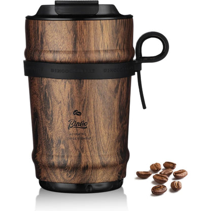 Bincoo 11oz Travel Coffee Mug Tumbler with Flip Lid-316 Stainless Steel Vacuum Coffee Cup with Ceramic Liner for Hot and Cold,Portable Insulation Mug with Rope for Ootdoor Home