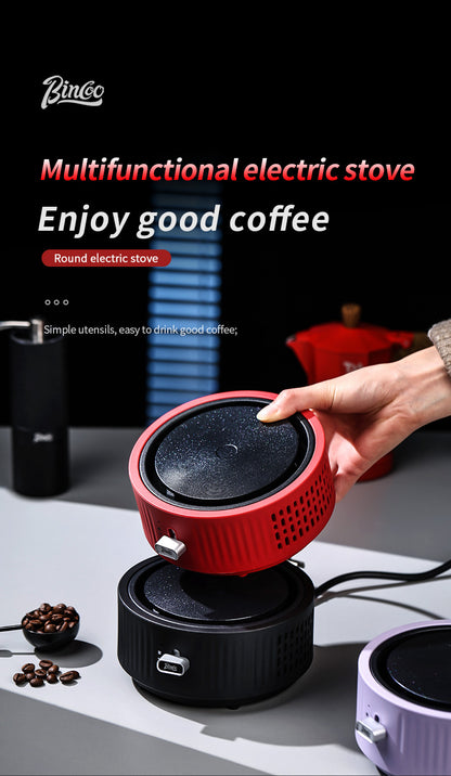 Bincoo 500W Mini Adjustable Electric Coffee Stove, Aluminum Heating Plate Coffee Hot Plate with Knob Temperature Control, Portable Small Electric Heater for Moka Pot, Syphon Siphon & Hand Drip Coffee Brewing