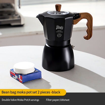 Bincoo Double Valve Moka Pot - Stovetop Espresso Maker with Rich Crema, Italian Style Coffee Pot with Imitation Wood Handle, Food-Grade Aluminum for Home Brewing