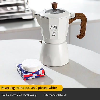 Bincoo Double Valve Moka Pot - Stovetop Espresso Maker with Rich Crema, Italian Style Coffee Pot with Imitation Wood Handle, Food-Grade Aluminum for Home Brewing