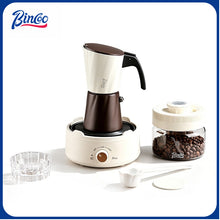BINCOO Double-valve Moka Pot with Electric Heater Set Household Coffee Pot & Grinder Kit Mini Italian Espresso Brewer 2Cups