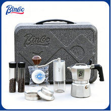 BINCOO 316 Stainless Steel Three-Valve Moka Pot Coffee Brewing Set Complete Kit with Coffee Grinder & Portable Storage Case 2