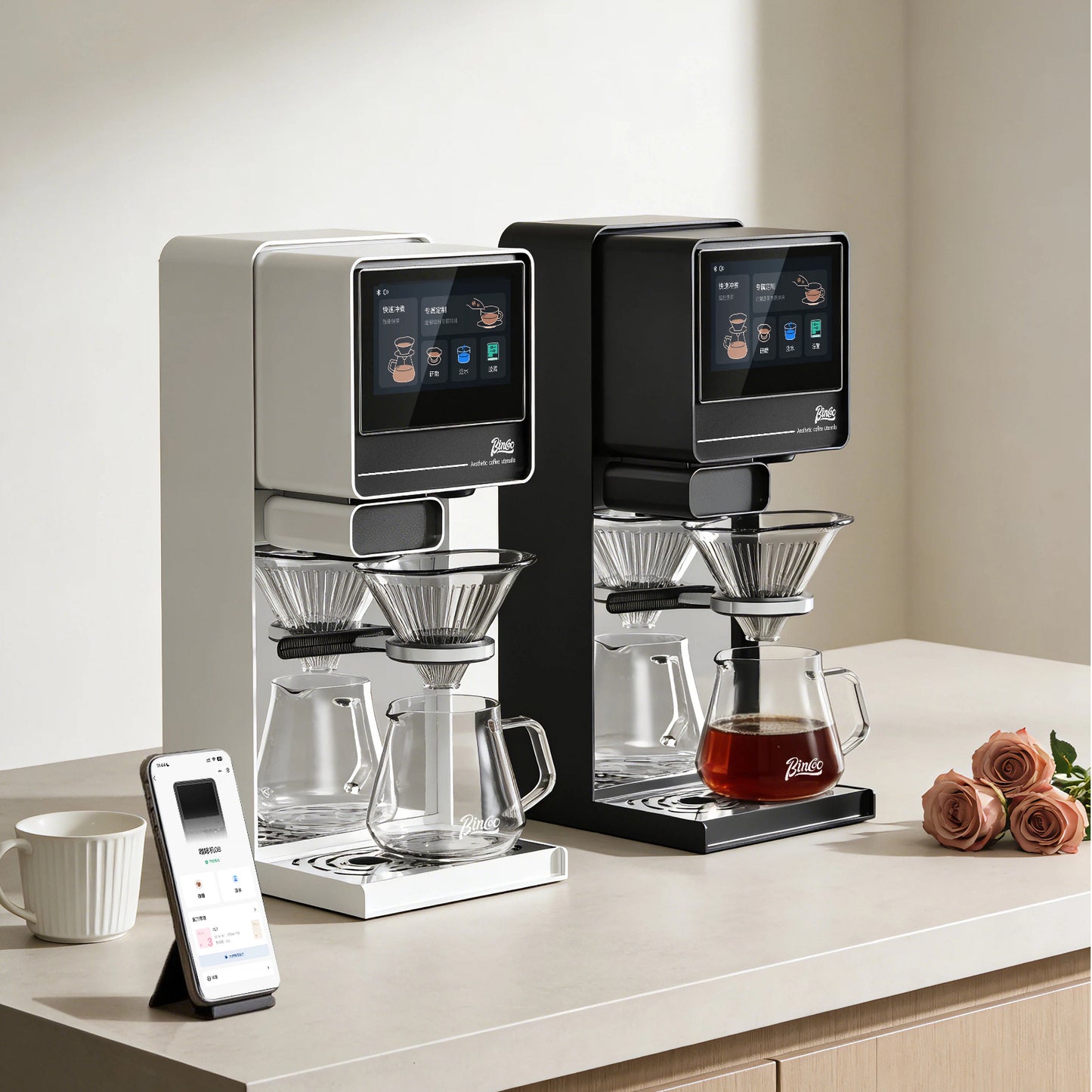 Bincoo Automatic Pour Over Coffee Machine for Home and Office,Touch Screen Control, Customizable Brewing Stages, Professional Barista-Quality Coffee Maker