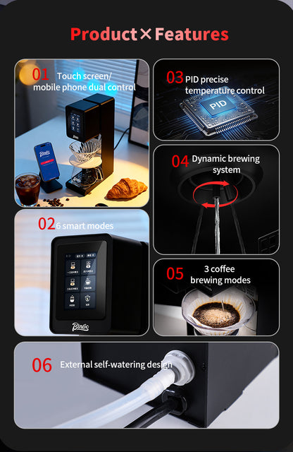 Bincoo P1 Composer One-Click Automatic Pour Over Coffee Machine | Smart Touch Screen & App Control Hand Brew Coffee Brewer