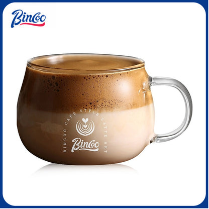 BINCOO Wide‑Mouth Glass Coffee Cup Iced Americano Latte Cup with Coffee Spoon Set Ideal for Home & Office 280ML