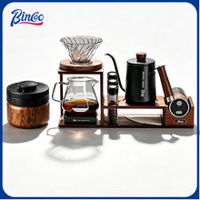 BINCOO Acacia Wood Hand Brewing Stand Complete Hand Brewing Coffee Pot Set with Hand Grinding Coffee Machine Home Drip Filter Cup Set