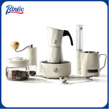 BINCOO European-style Double Valve Moka Pot with Electric Stove Set Household Coffee Maker & Manual Coffee Grinder Set 2Cups