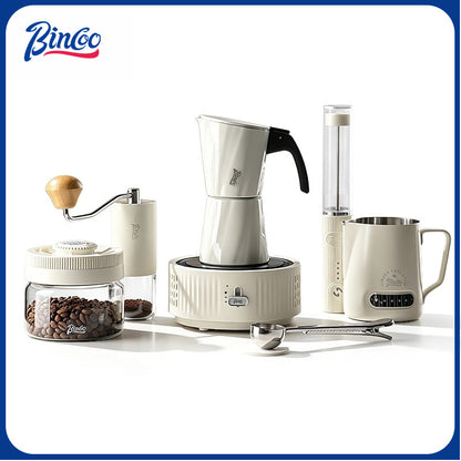 BINCOO European-style Double Valve Moka Pot with Electric Stove Set Household Coffee Maker & Manual Coffee Grinder Set 2Cups