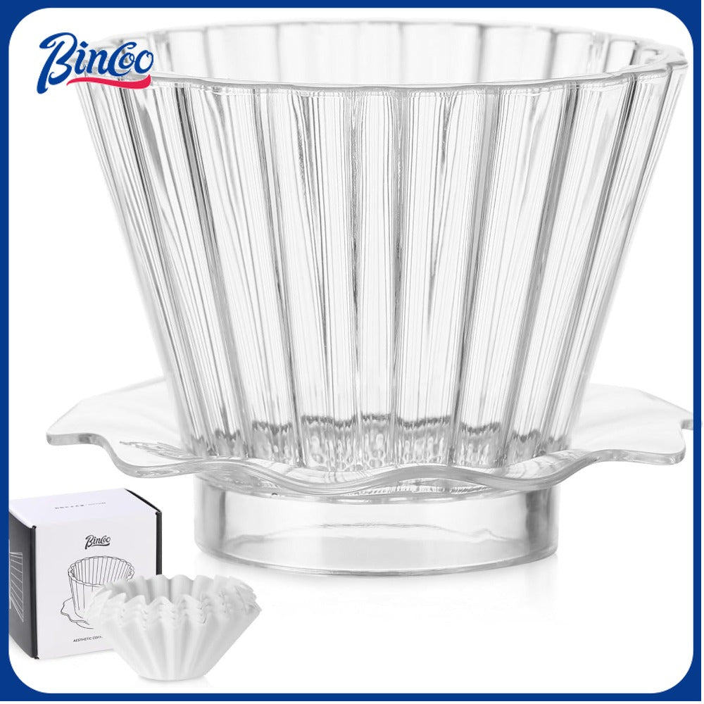 Bincoo Coffee Dripper 1-2 Cups,Reusable Coffee Filter Cup, Pour Over Coffee Dripper Safe BPA Free Plastic Includes 50 Paper Filters-Slow Brewing Accessories for Home Cafe (1-2 CUP)