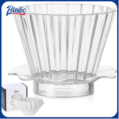 Bincoo Coffee Dripper 1-2 Cups,Reusable Coffee Filter Cup, Pour Over Coffee Dripper Safe BPA Free Plastic Includes 50 Paper Filters-Slow Brewing Accessories for Home Cafe (1-2 CUP)