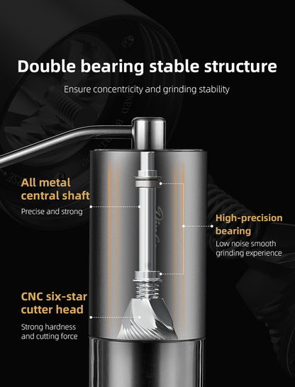 SM04 Portable Manual Coffee Grinder, CNC 420 Steel Six-Star Conical Burr, 16 Adjustable Grind Settings