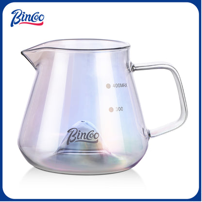 Bincoo GYKF2269 Glass Coffee Server 400ml,Heat-Resistant Borosilicate Glass Coffee Carafe with Drip-Free Spout Clear Pitcher for Hot & Cold Beverages,Easy to Clean,Dishwasher Safe(Colorful)