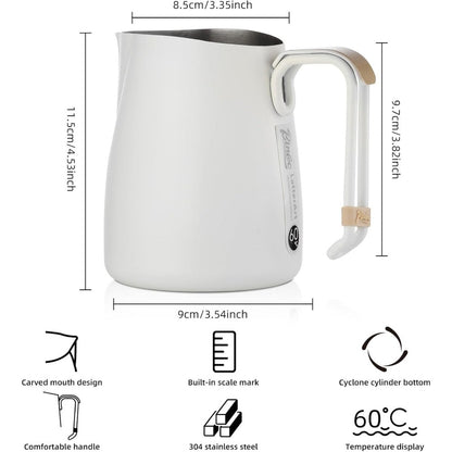 Bincoo GYKF1514 Espresso Milk Frothing Pitcher Stainless Steel 20oz/600ML Coffee Milk Frother Cup-Milk Frothing Pitcher with Measurement Lines,Ergonomic Handle for Latte Art & Cappuccino(White)