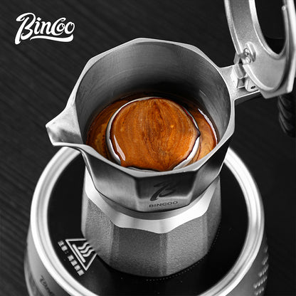 Bincoo Nebula 316 Stainless Steel Moka Pot Coffee Set, 2 Cup Stovetop Espresso Maker with Manual Coffee Grinder