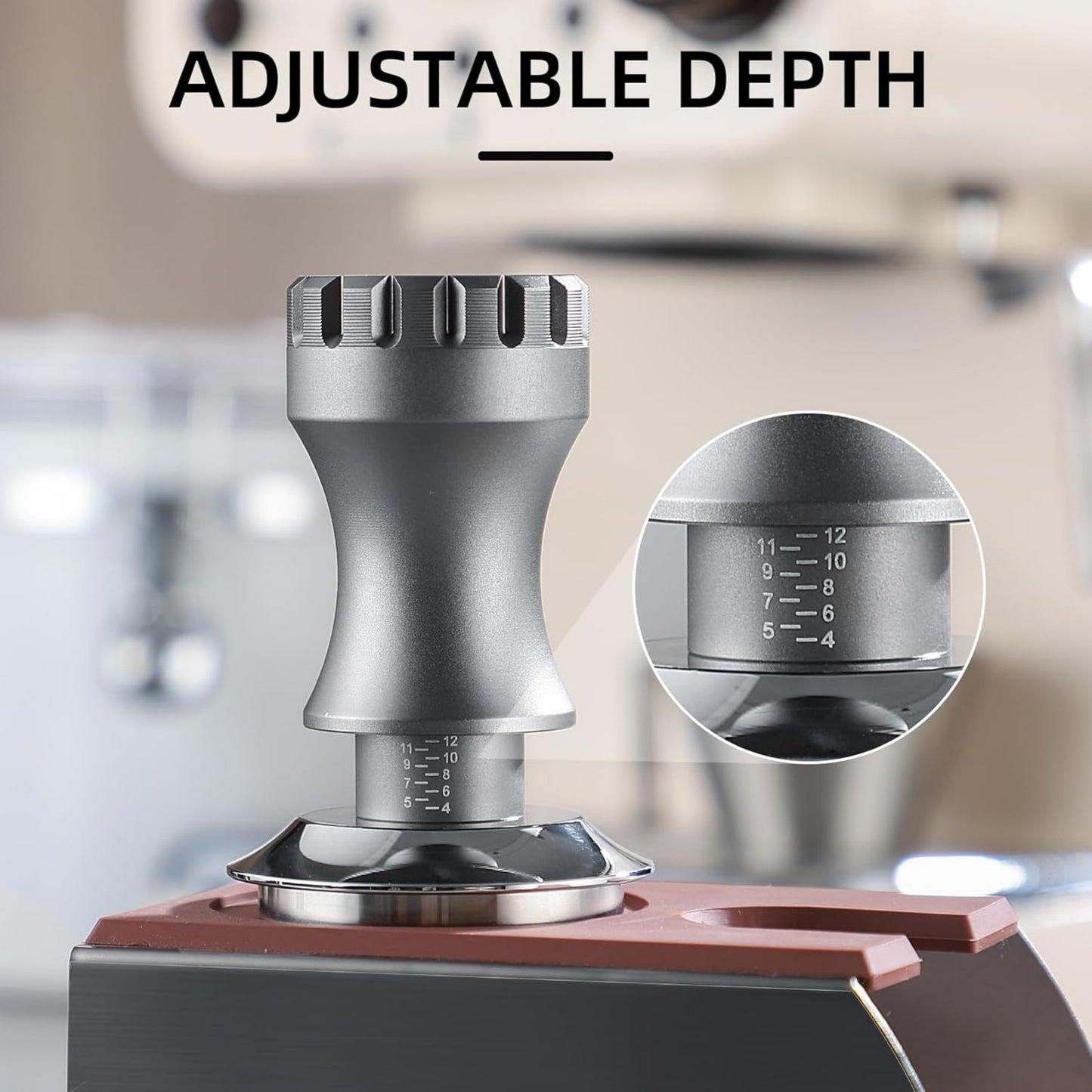 Bincoo GYKF0820 Espresso Tamper 58mm-Consistent Pressure Coffee Tamper for Barista Home,Adjustable Depth,Stainless Steel Base Tamper Espresso Tool Fits 58mm Portafilters(Grey 58mm)