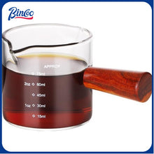 Bincoo GYKF0141 100ML Espresso Shot Glass with Wood Handle - Double Spout Measuring Cup for Perfect Latte Art, Dishwasher Safe, Easy-Pour Design (OZ/ML Markings)