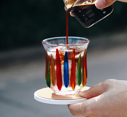 Hand-Painted Rainbow Vertical Relief Glass Tumbler | Bincoo Aesthetic Clear Textured Drinking Cup for Coffee, Whiskey & Cocktails