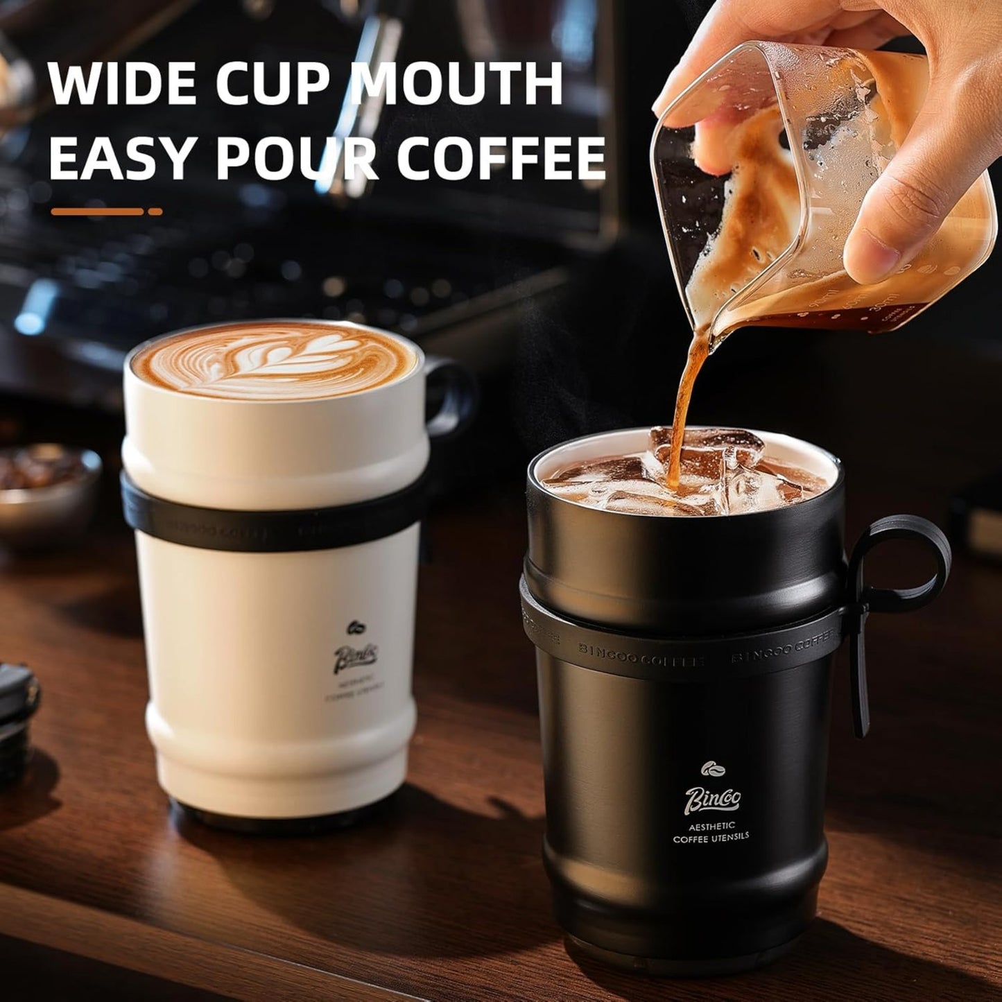 Bincoo 11oz Travel Coffee Mug Tumbler with Flip Lid-316 Stainless Steel Vacuum Coffee Cup with Ceramic Liner for Hot and Cold,Portable Insulation Mug with Rope for Ootdoor Home