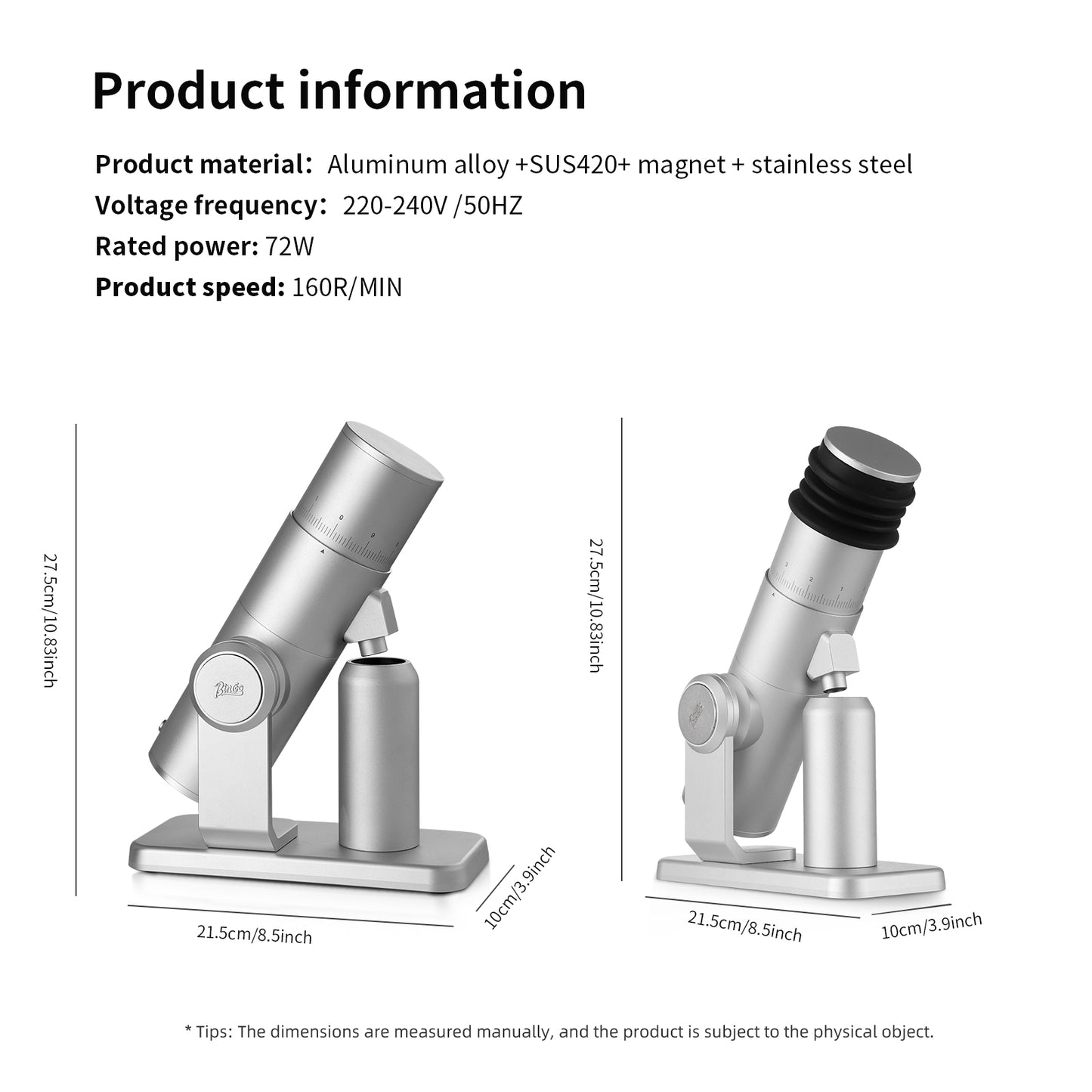 BINCOO BC-DM01 Professional Barista Electric Coffee Bean Grinder Aluminum Alloy Fuselage Titanium Conical Burr Commercial Household Tool