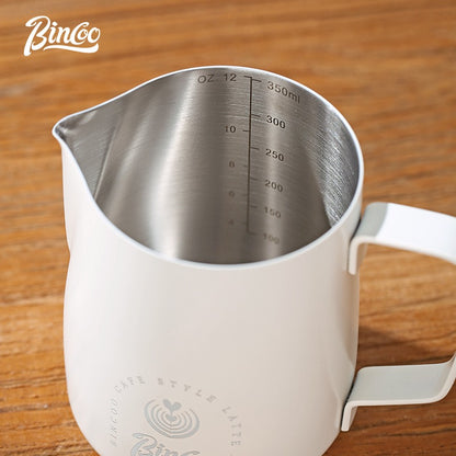 Bincoo GYKF1066 Milk Frothing Pitcher 350ml/12oz,Stainless Steel Latte Art Cup with Dual Arc Spout,Sharp Pouring Tip & Ergonomic Handle for Espresso Coffee Latte Cappuccino