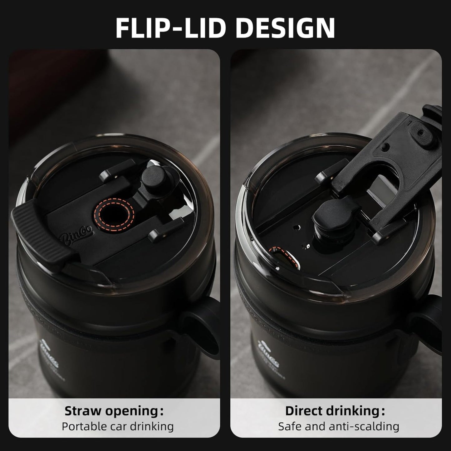 Bincoo 11oz Travel Coffee Mug Tumbler with Flip Lid-316 Stainless Steel Vacuum Coffee Cup with Ceramic Liner for Hot and Cold,Portable Insulation Mug with Rope for Ootdoor Home