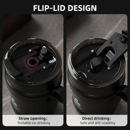 Bincoo 11oz Travel Coffee Mug Tumbler with Flip Lid-316 Stainless Steel Vacuum Coffee Cup with Ceramic Liner for Hot and Cold,Portable Insulation Mug with Rope for Ootdoor Home