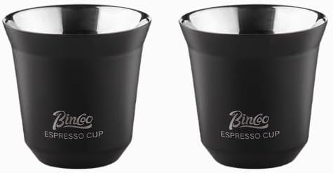 Bincoo Stainless Steel Espresso Shot Cups,2 Pack Stackable Double Wall Insulated Demitasse Cups Espresso Cup,Set of 2