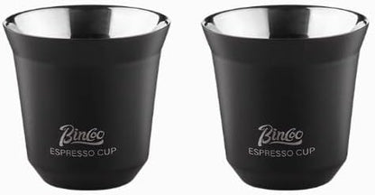Bincoo Stainless Steel Espresso Shot Cups,2 Pack Stackable Double Wall Insulated Demitasse Cups Espresso Cup,Set of 2