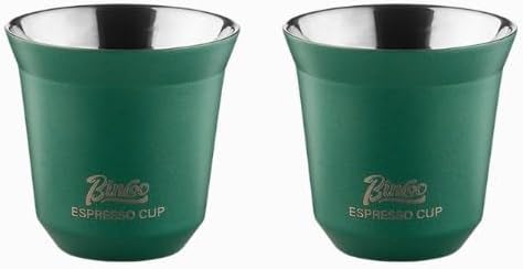 Bincoo Stainless Steel Espresso Shot Cups,2 Pack Stackable Double Wall Insulated Demitasse Cups Espresso Cup,Set of 2