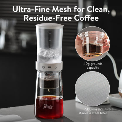 Bincoo GYKF2195 Cold Brew Coffee Maker 450ml-Bincoo High Borosilicate Glass Ice Drip Coffee Brewer,Adjustable Dual-Outlet Drip Speed, Constant Pressure Brewing