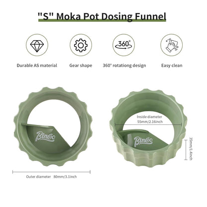 Bincoo GYKF1942 Coffee Maker Dosing Funnel 54mm for Moka Pot-Coffee Powder Filler Funnel,Anti-Flying Powder Distribution Tool for 2-3 Espresso Cup Moka Pot (Green-S 54mm)