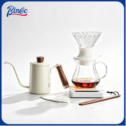 BINCOO Smart Drip Coffee Set Immersion‑Style Pour‑Over Coffee Dripper & Sharing Pot with Manual Coffee Grinder Home Coffee Brewing Kit