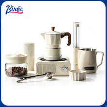 BINCOO Three‑Valve Moka Pot Home Coffee Maker Set with Coffee Grinder Small Italian Espresso Coffee Brewing Utensils Kit 2Cups