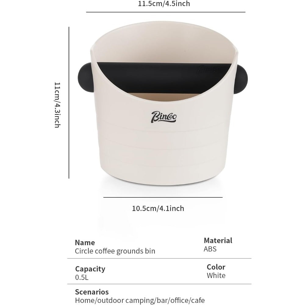 Bincoo Small Coffee Knock Box 4.5 Inch - Espresso Accessories for Coffee Grounds Container - Multifunctional, Suitable for Home & Bar.(White)