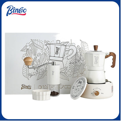 BINCOO Double-valve Moka Pot Gift Box Household Coffee Pot with Electric Ceramic Stove Coffee Manual Grinder for Birthdays and Holidays Best Gift  2Cups