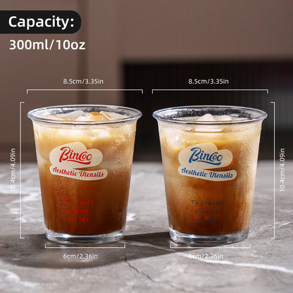Bincoo Glass Iced Coffee Cups Set of 2 - Drinking Glasses Set 380ML, Clear Heavy Base Tall Beer Glasses, Water Glasses, Bar Glass, Wine, Juice, Iced Tea