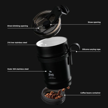 Bincoo GYKF1908 11oz Travel Coffee Mug Tumbler with Flip Lid-316 Stainless Steel Vacuum Coffee Cup with Ceramic Liner for Hot and Cold,Portable Insulation Mug with Rope for Ootdoor Home