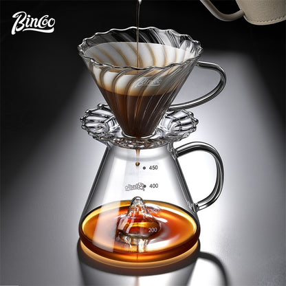 BINCOO Glass Coffee Pot Heat-Resistant Pour-Over Dripper Set with Glass Filter Cup Coffee Brewing Set 450ML