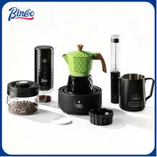 BINCOO Double Valve Moka Pot with Electric Heater Set Coffee Maker & Grinder Outdoor Mini Italian Extraction Coffee Machine Set
