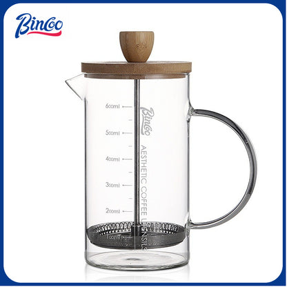 BINCOO French Press Coffee Maker with Bamboo Lid Home Filter Coffee Pot Glass Coffee Brewer for Milk Froth