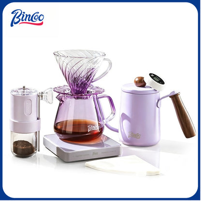 BINCOO Purple Glass Dripper with Glass Server, Manual Coffee Grinder Drip Pour‑Over Coffee Set Coffee Brewing Kit
