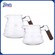 BINCOO Coffee Hand Brewing Pot Set Glass Sharing Pot with Wooden Handle Coffee Tasting Cup 450ML/600ML
